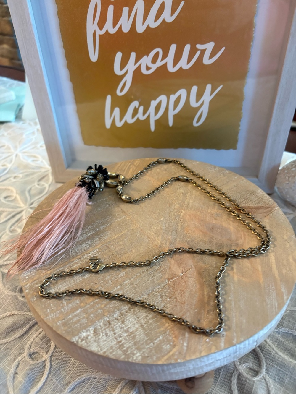Stella & Dot Pink Feather Tassel And Rhinestones (Retired)